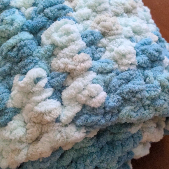 Handmade Just Made Light Blue Teal Blue and Tan Super Soft Extra Wide Scarf - Picture 6 of 6